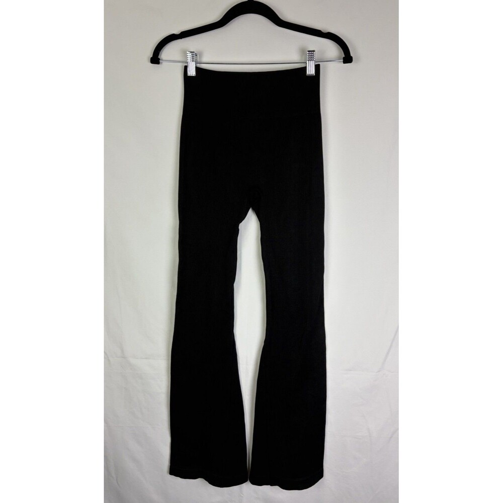 OQQ Yoga Pants Women Small Black Ribbed High Waist Flare Leg Athletic Leggings